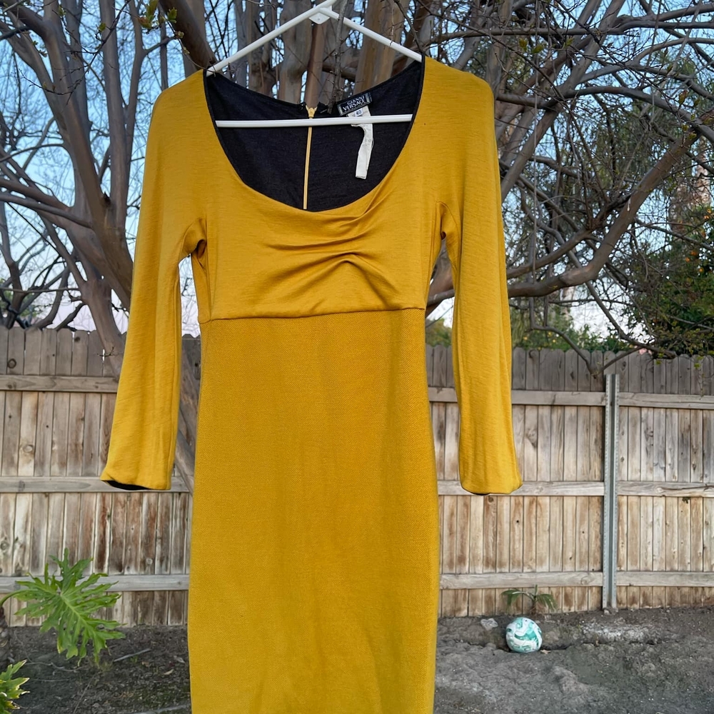 Versace Yellow Long Sleeve Sheath Dress